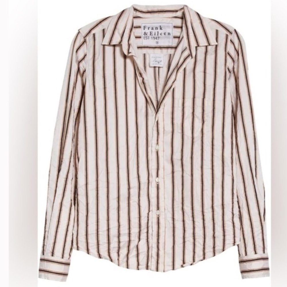 Frank & Eileen - The Barry Button Down Shirt in cream with camel stripe